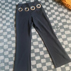 Black Pinstripe Pants with Silver Grommets vintage, upcycled